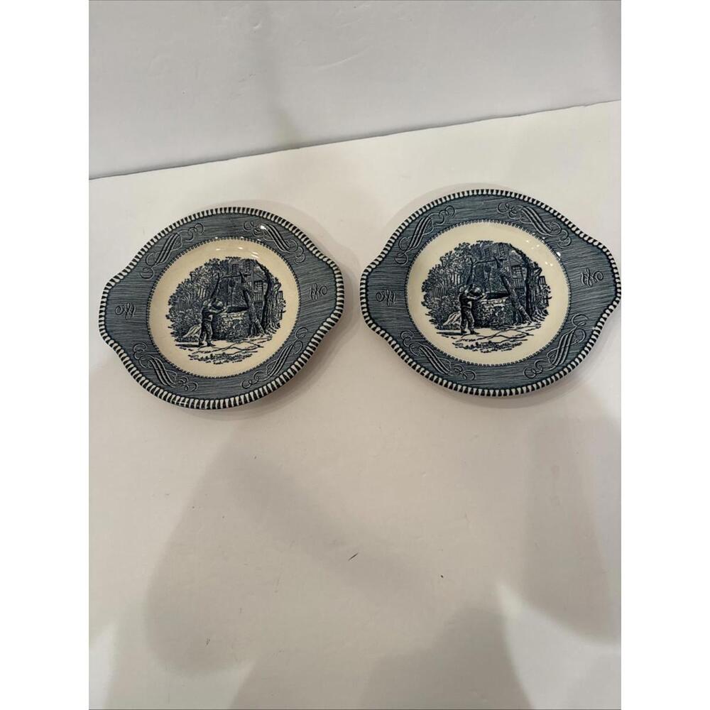2 Vintage Royal China Currier & Ives Tab Plate “At The Well” 8 1/8” Chips Look